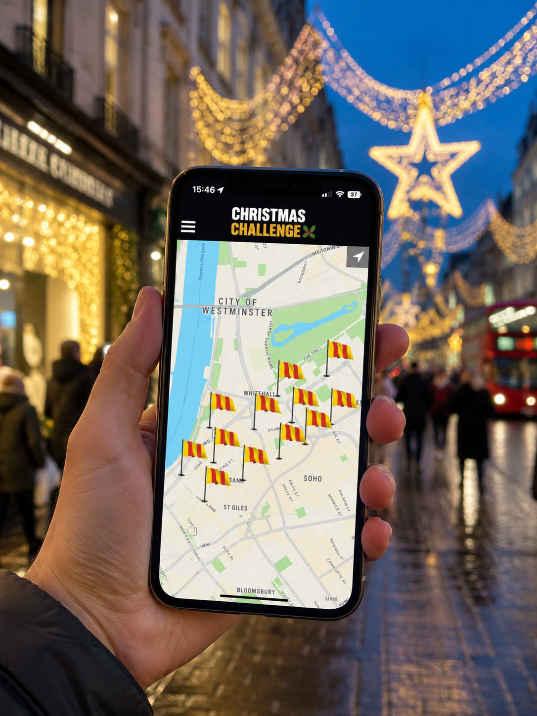 Christmas Challenge GPS treasure hunt app seasonal team activity